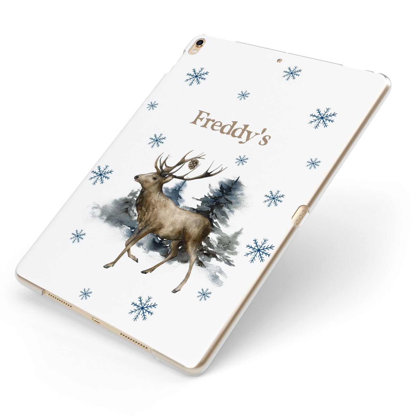 Personalised Name Reindeer Apple iPad Case on Gold iPad Side View