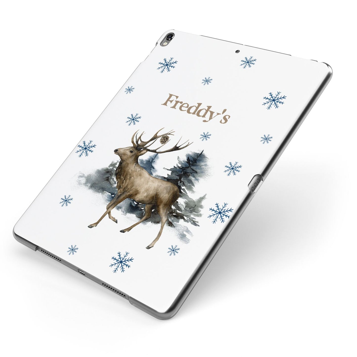 Personalised Name Reindeer Apple iPad Case on Grey iPad Side View