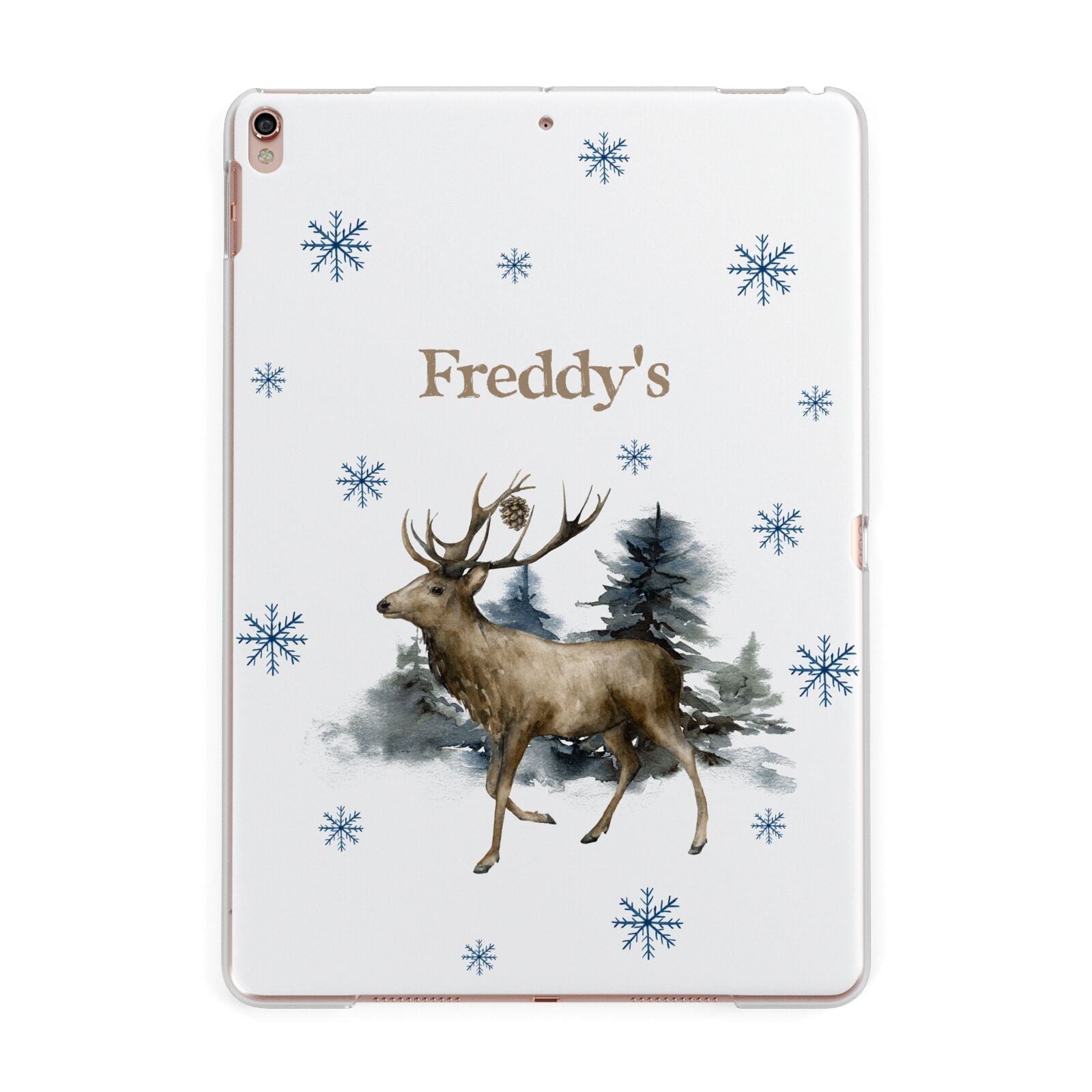 Personalised Name Reindeer Apple iPad Rose Gold Case
