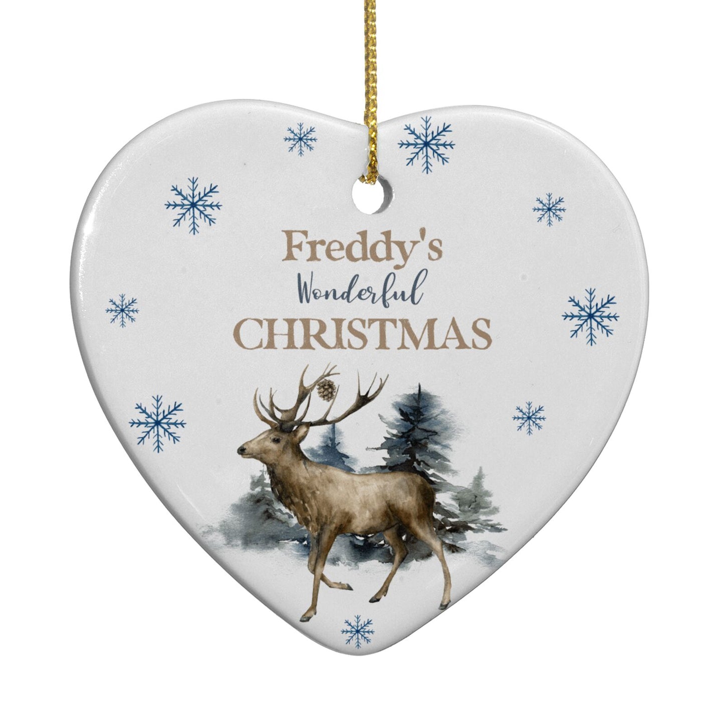 Personalised Name Reindeer Heart Decoration