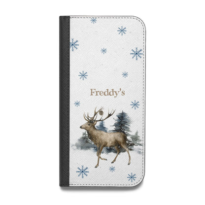 Personalised Name Reindeer Vegan Leather Flip Samsung Case