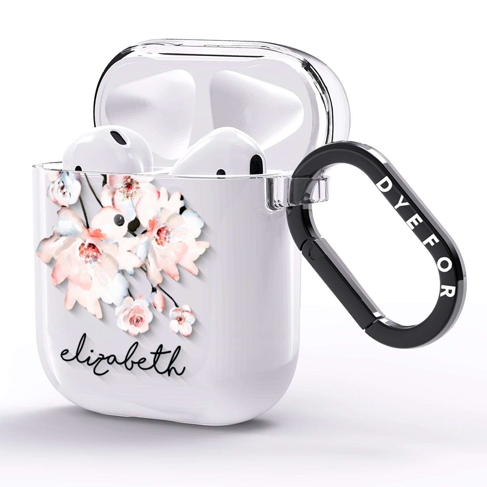 Personalised Name Roses Watercolour AirPods Clear Case Side Image
