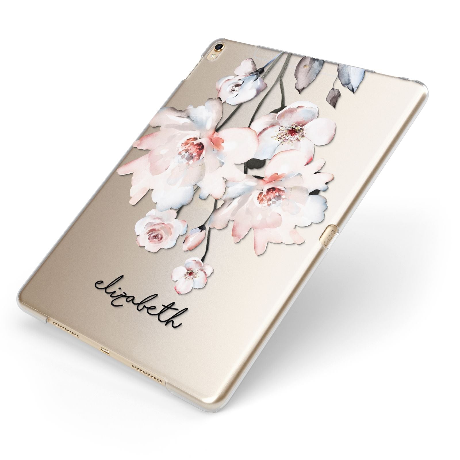 Personalised Name Roses Watercolour Apple iPad Case on Gold iPad Side View