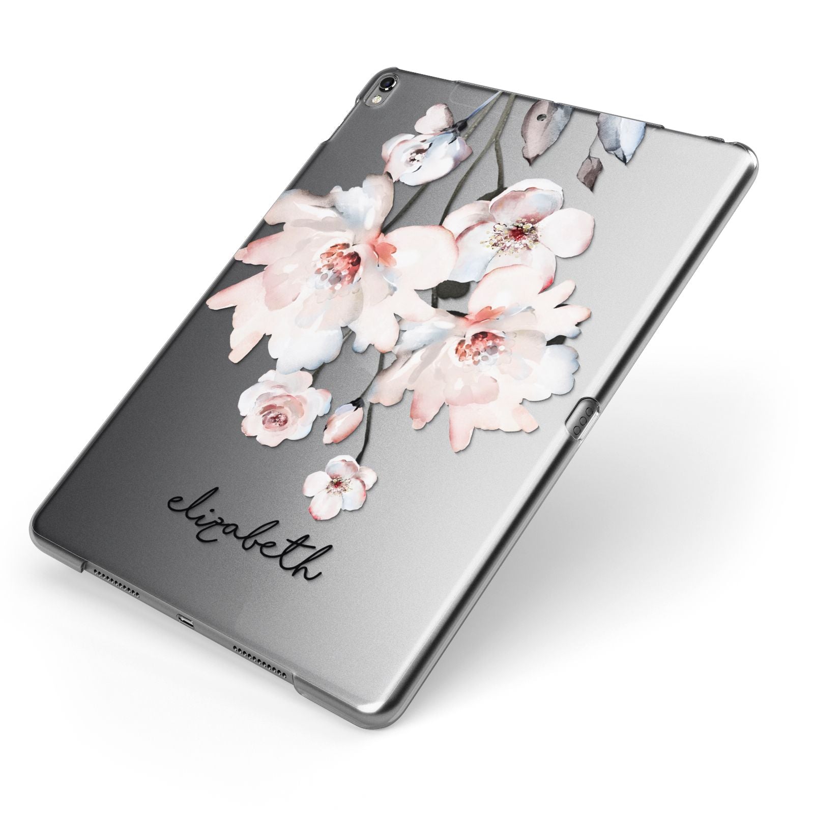 Personalised Name Roses Watercolour Apple iPad Case on Grey iPad Side View