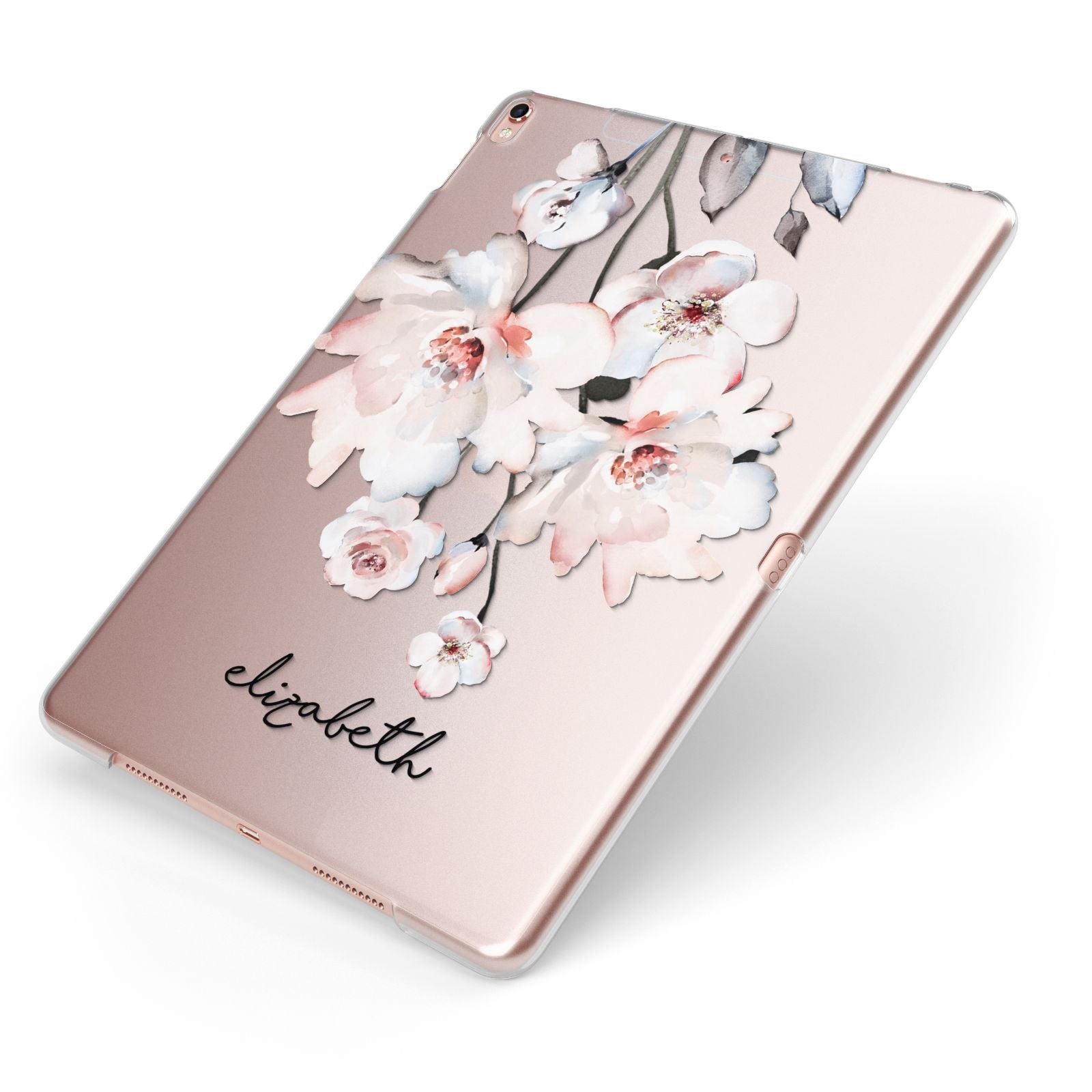 Personalised Name Roses Watercolour Apple iPad Case on Rose Gold iPad Side View