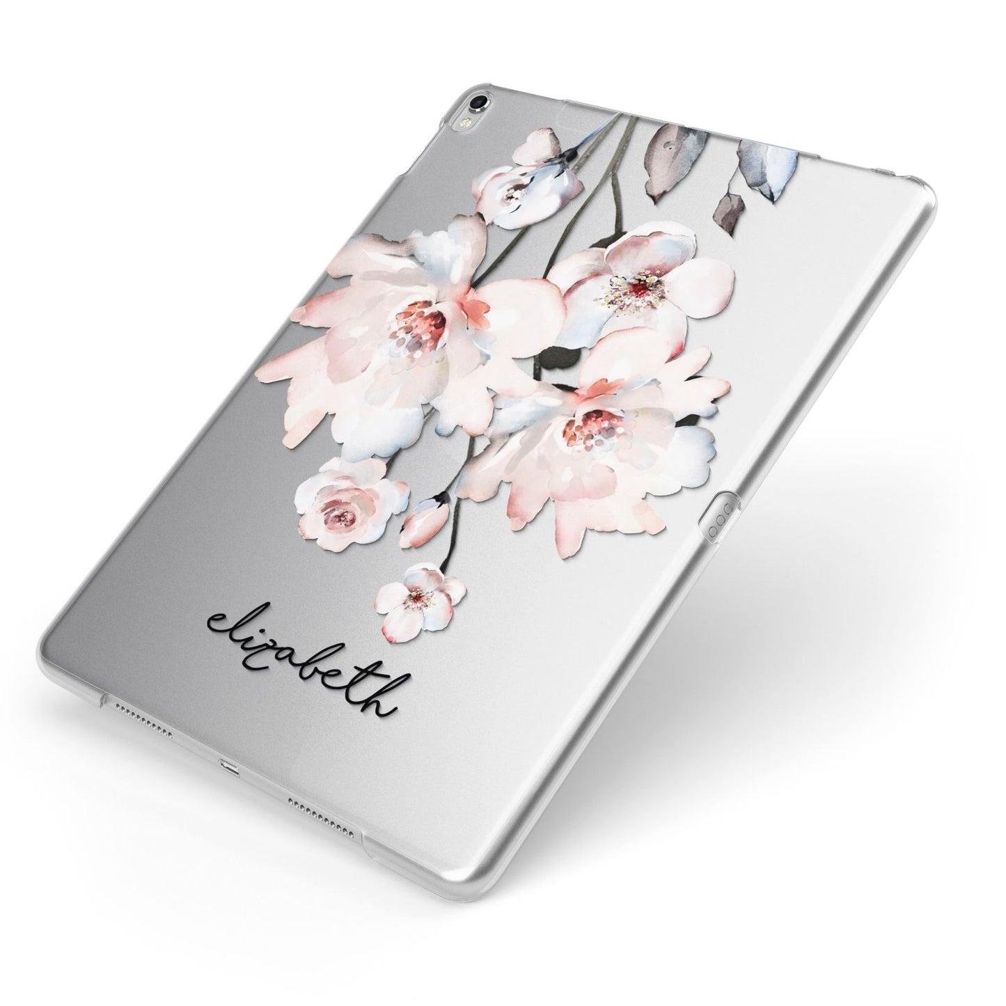 Personalised Name Roses Watercolour Apple iPad Case on Silver iPad Side View