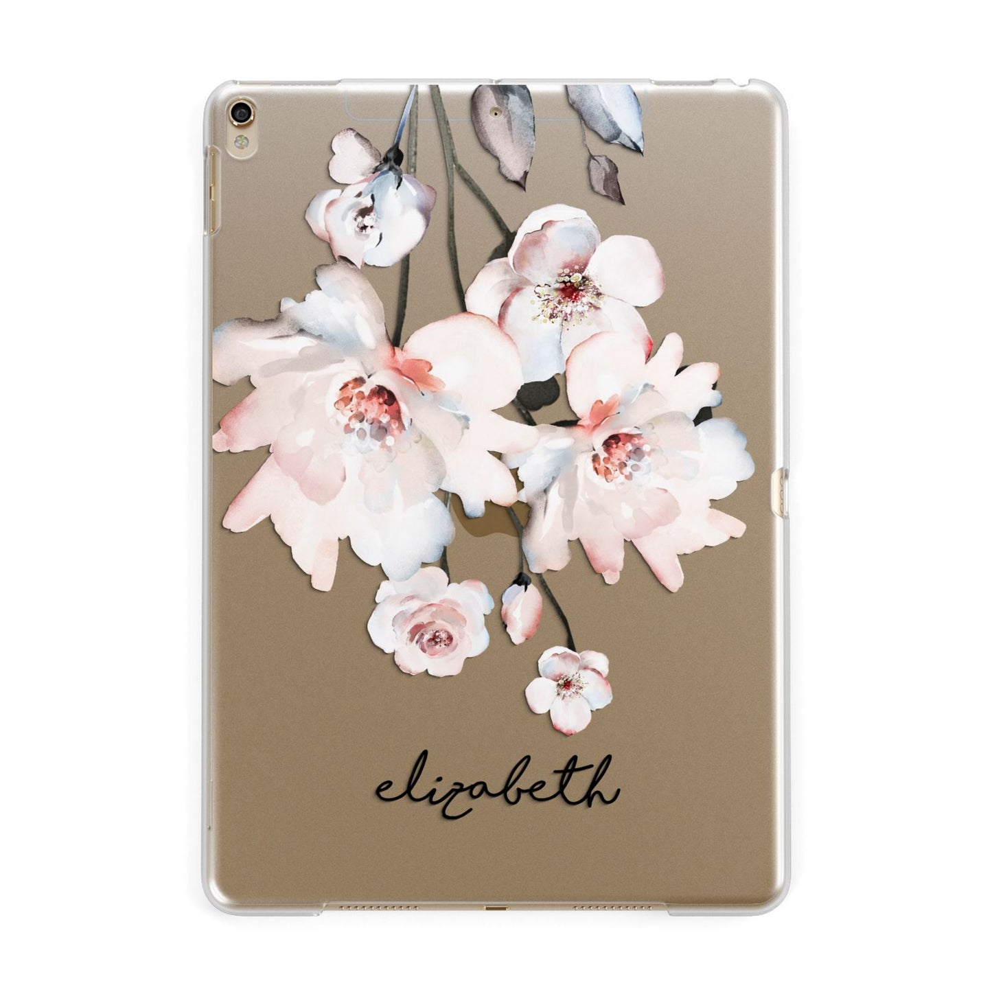 Personalised Name Roses Watercolour Apple iPad Gold Case