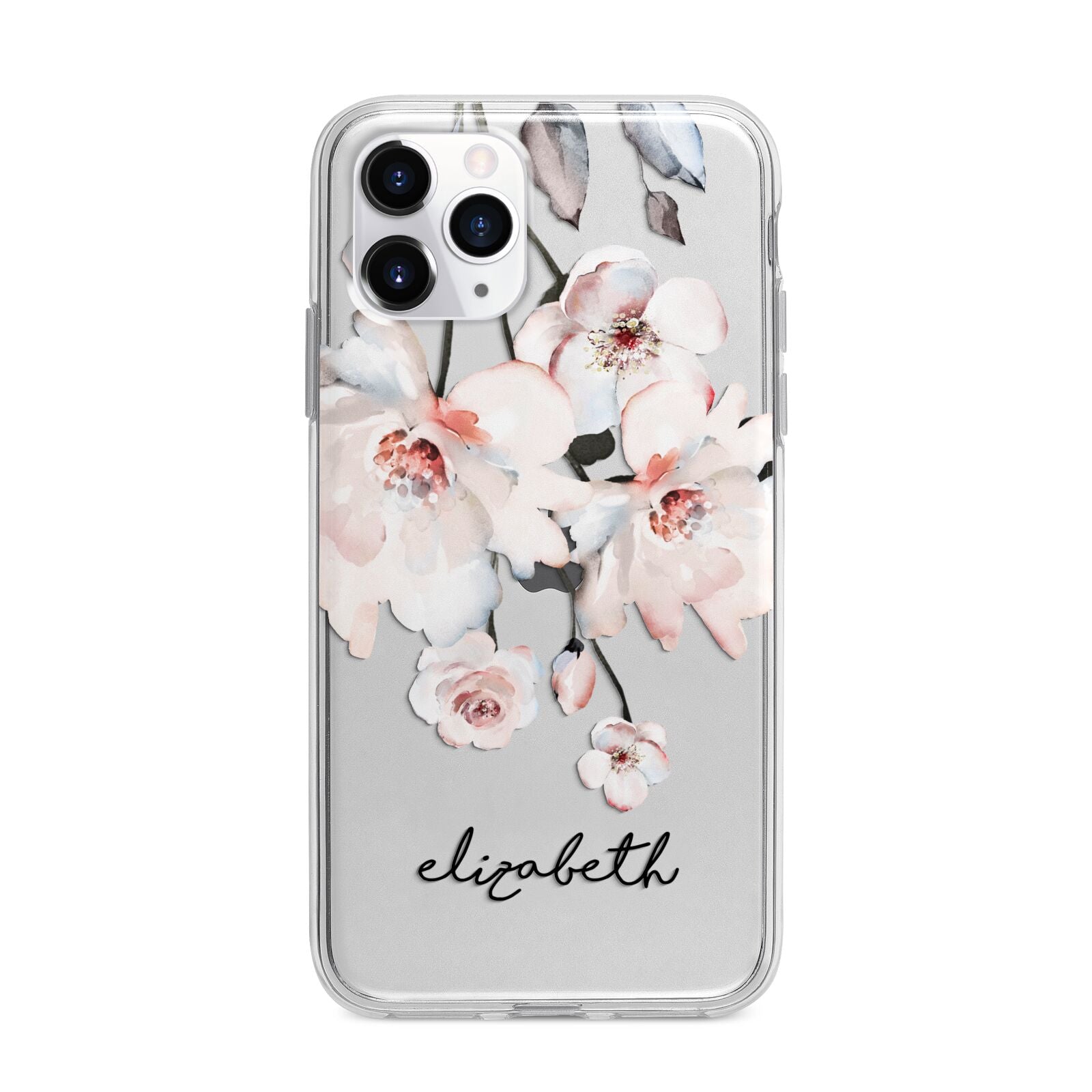 Personalised Name Roses Watercolour Apple iPhone 11 Pro Max in Silver with Bumper Case
