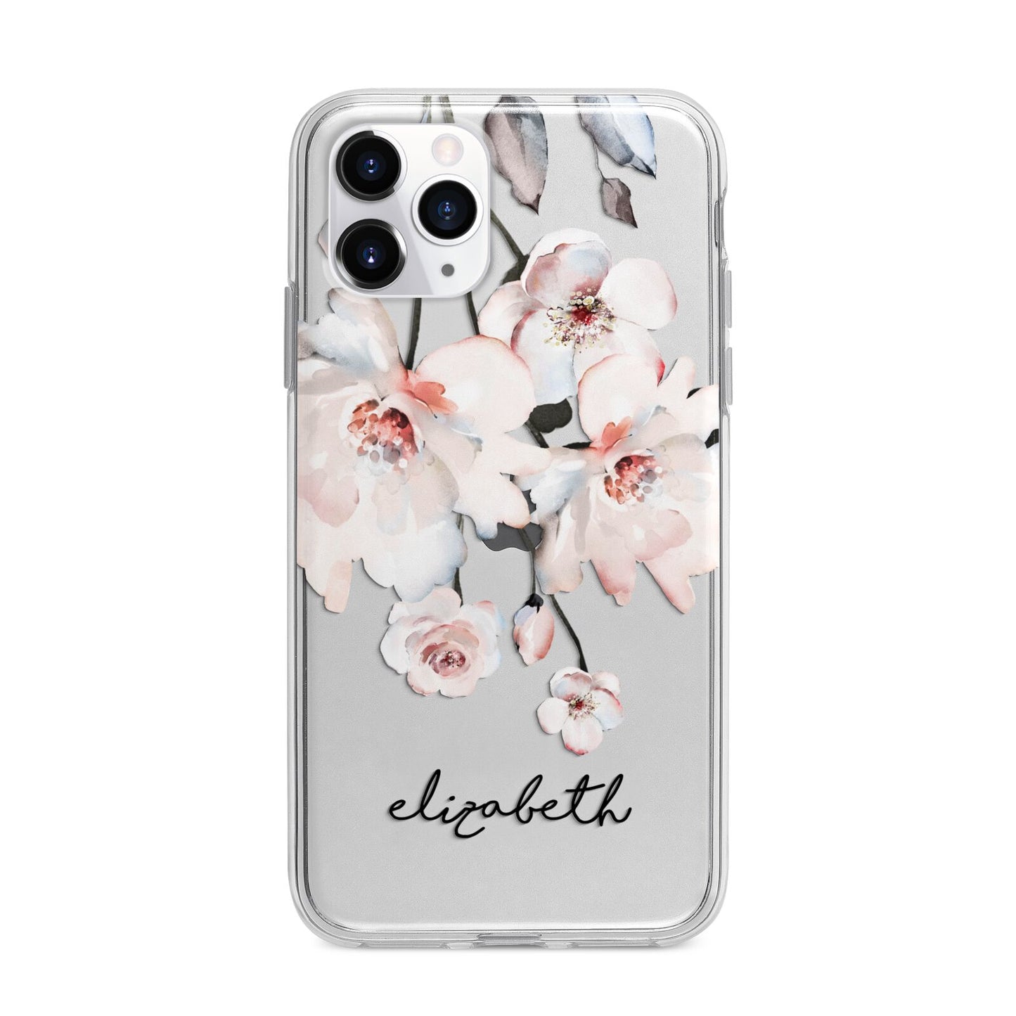 Personalised Name Roses Watercolour Apple iPhone 11 Pro in Silver with Bumper Case