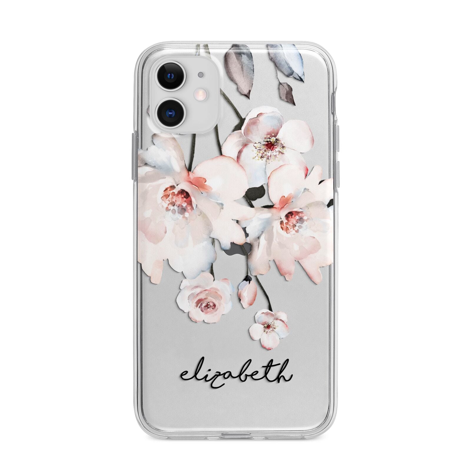 Personalised Name Roses Watercolour Apple iPhone 11 in White with Bumper Case
