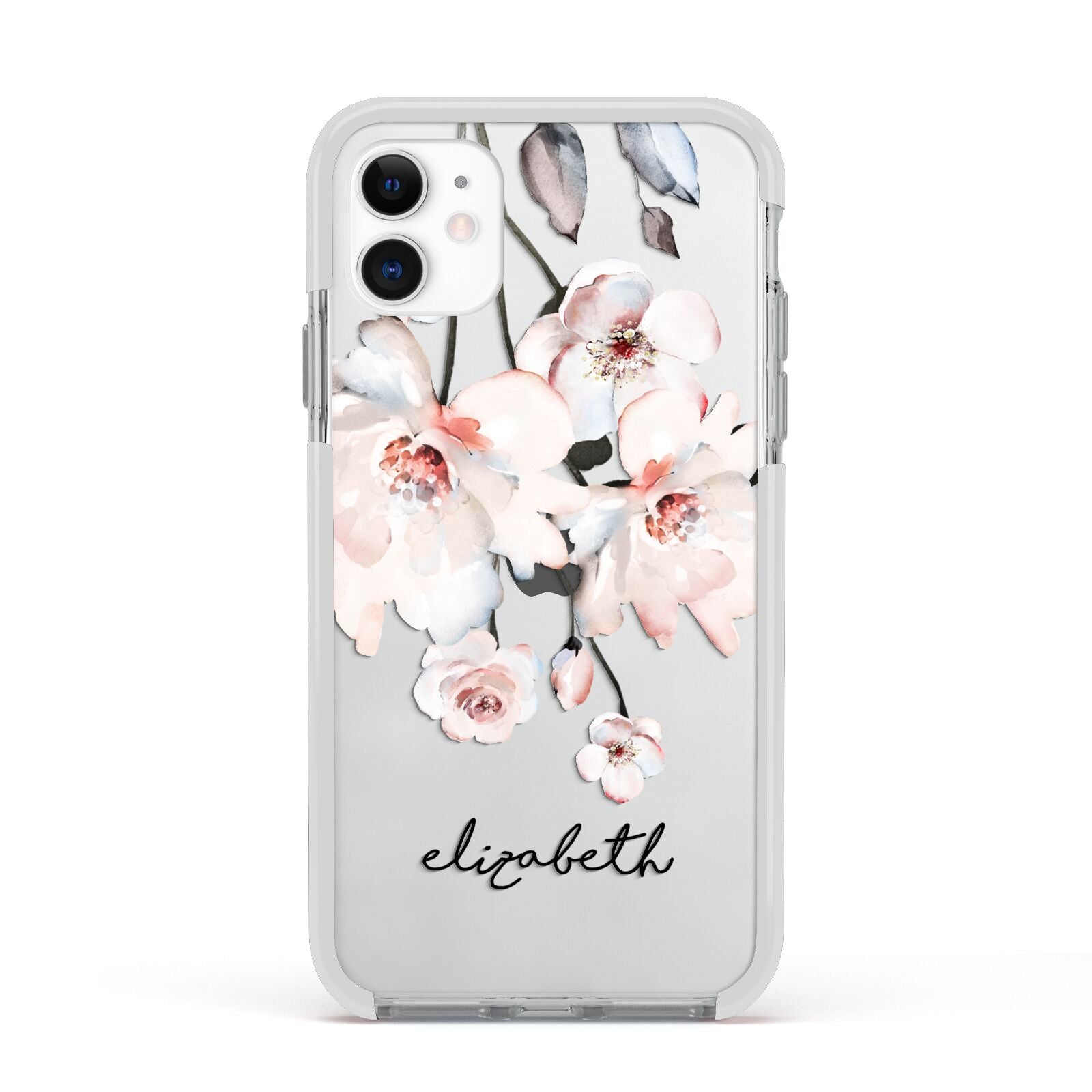 Personalised Name Roses Watercolour Apple iPhone 11 in White with White Impact Case