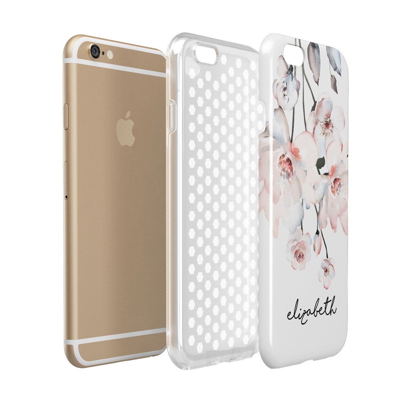 Personalised Name Roses Watercolour Apple iPhone 6 3D Tough Case Expanded view