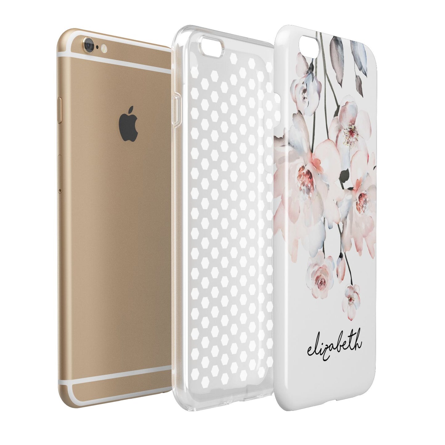 Personalised Name Roses Watercolour Apple iPhone 6 Plus 3D Tough Case Expand Detail Image