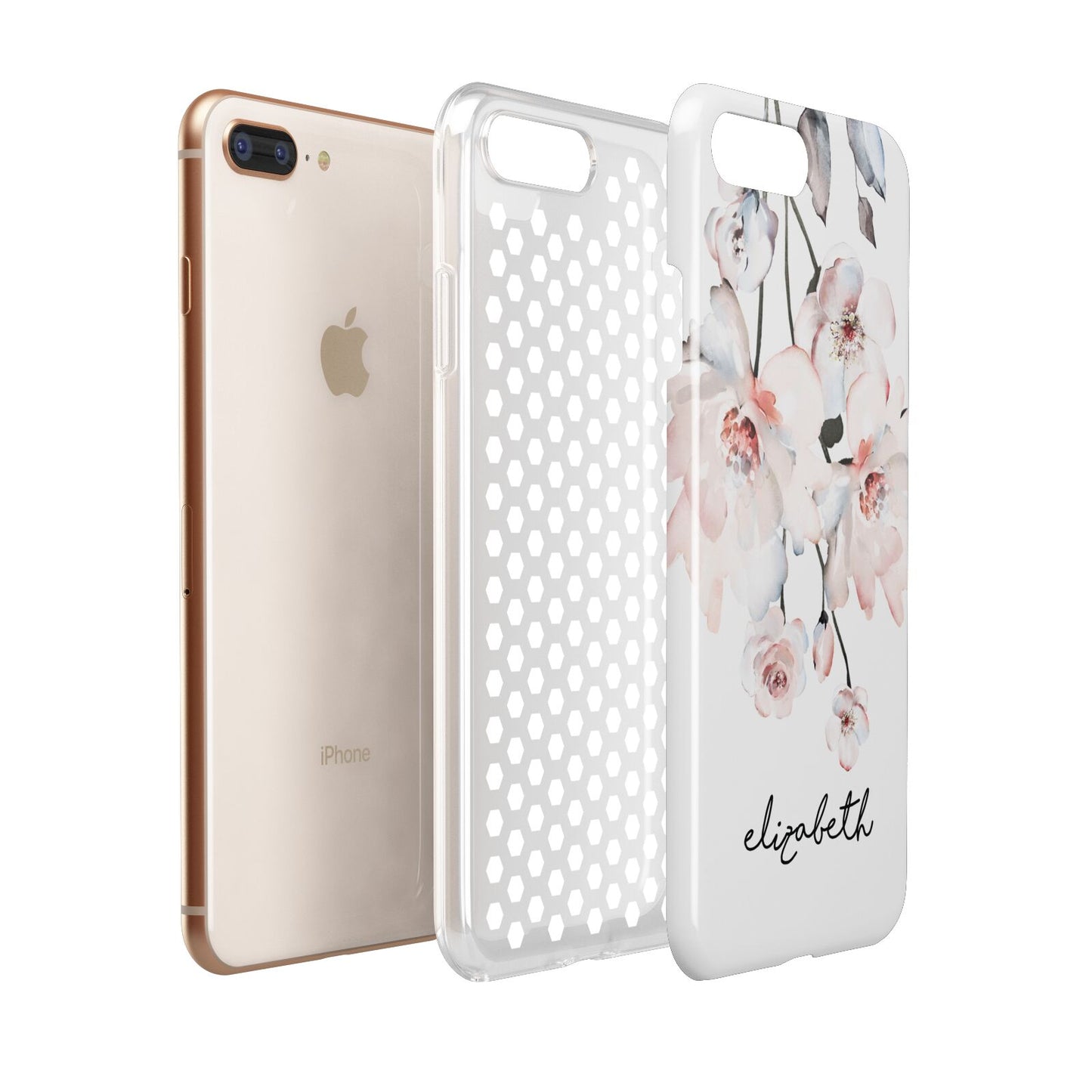 Personalised Name Roses Watercolour Apple iPhone 7 8 Plus 3D Tough Case Expanded View