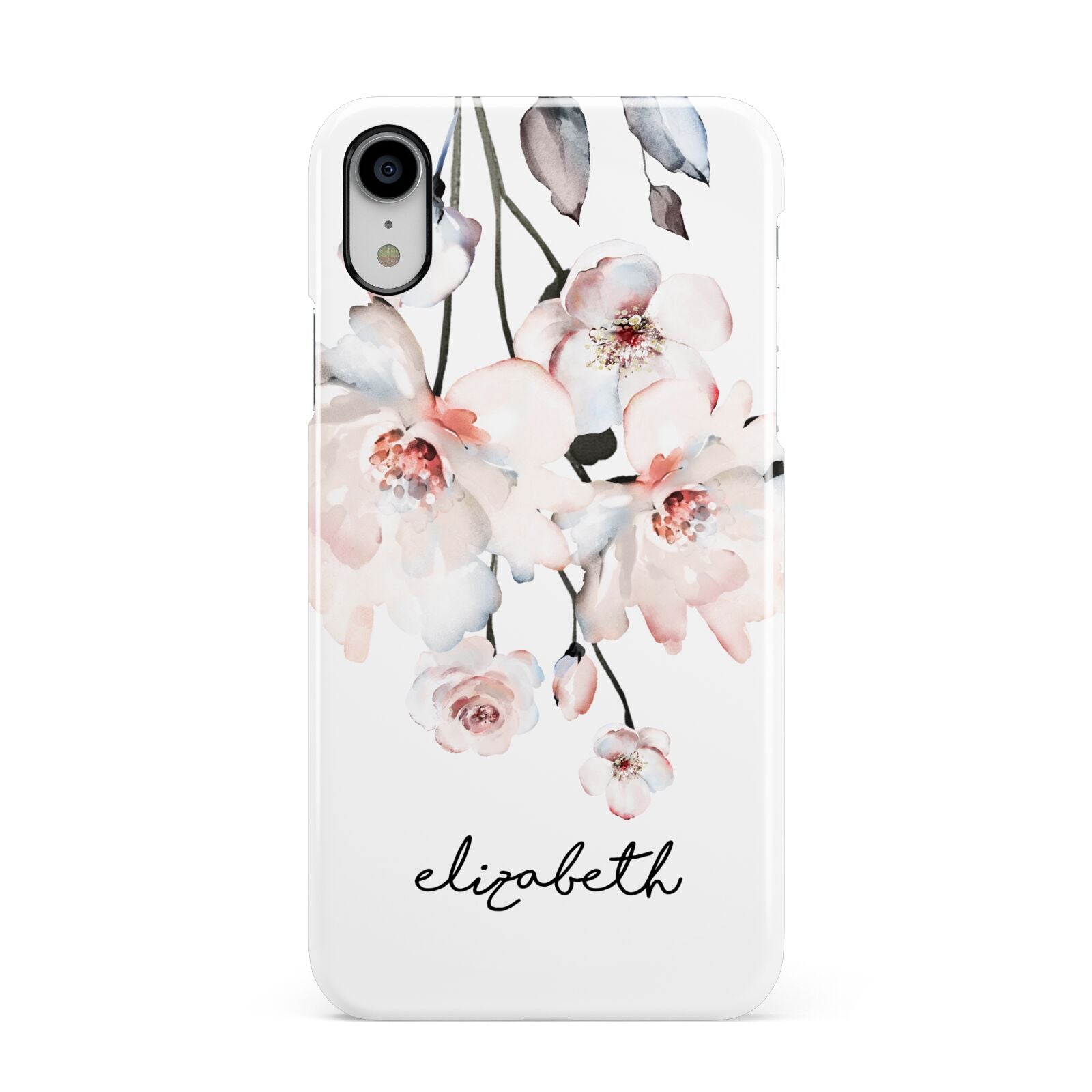 Personalised Name Roses Watercolour Apple iPhone XR White 3D Snap Case