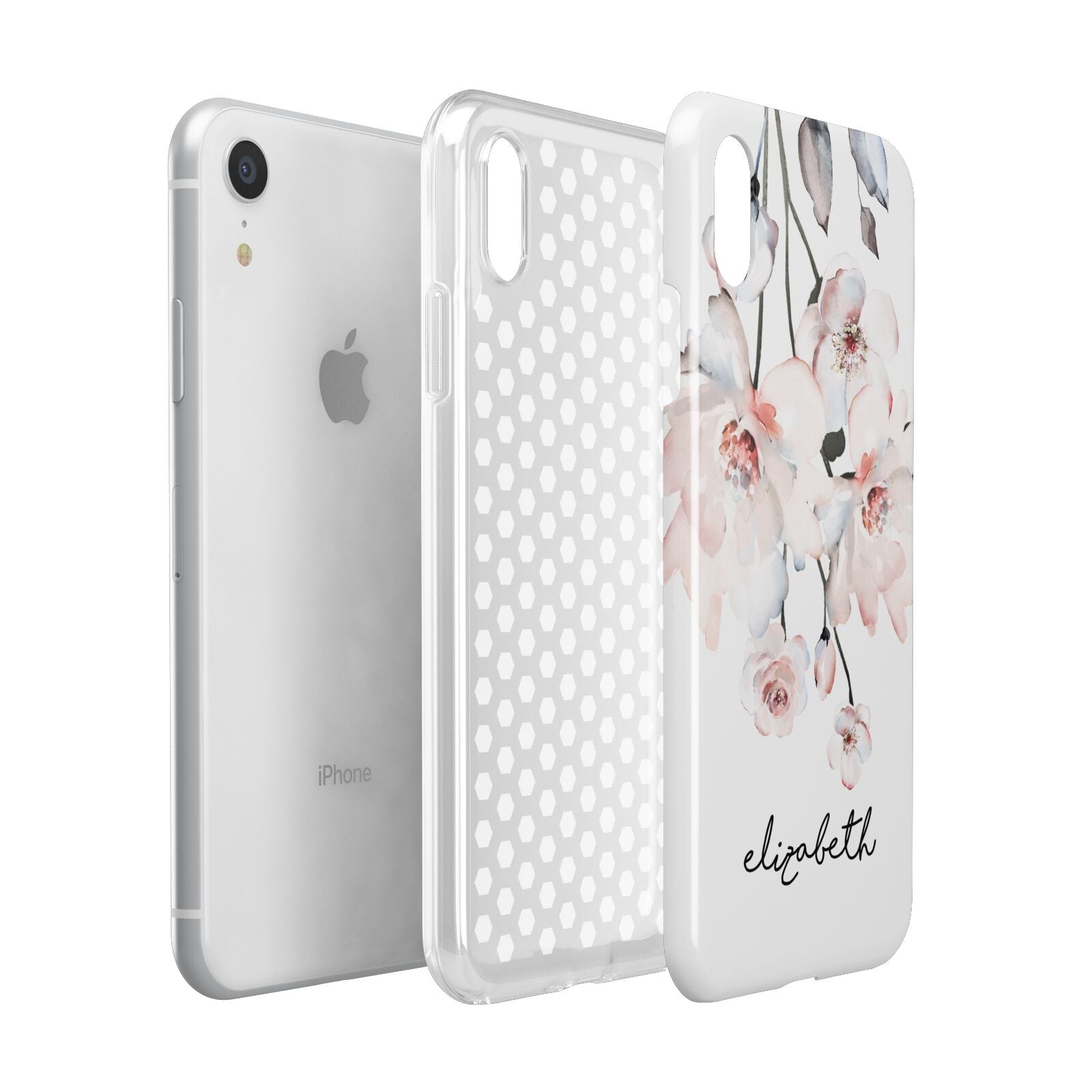 Personalised Name Roses Watercolour Apple iPhone XR White 3D Tough Case Expanded view