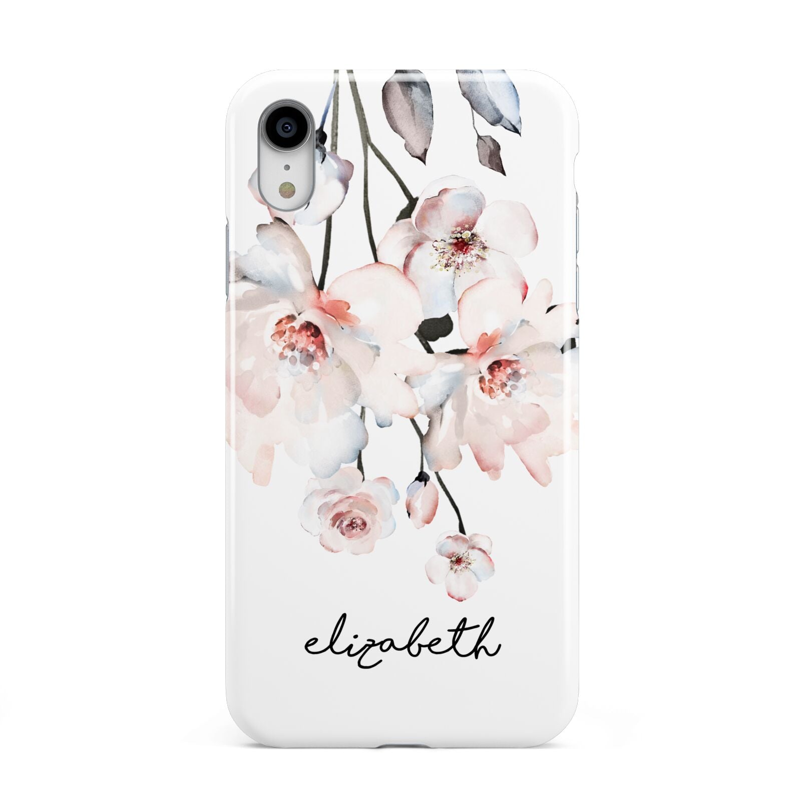 Personalised Name Roses Watercolour Apple iPhone XR White 3D Tough Case
