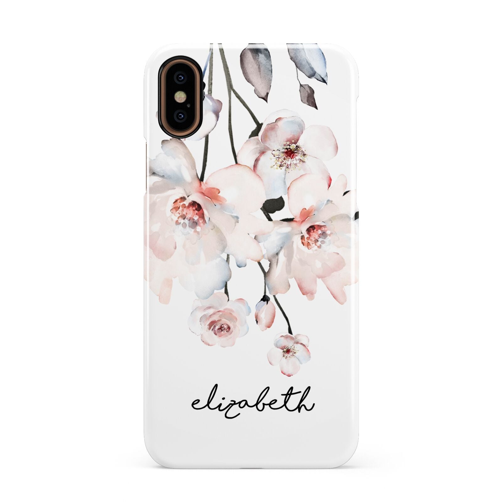 Personalised Name Roses Watercolour Apple iPhone XS 3D Snap Case