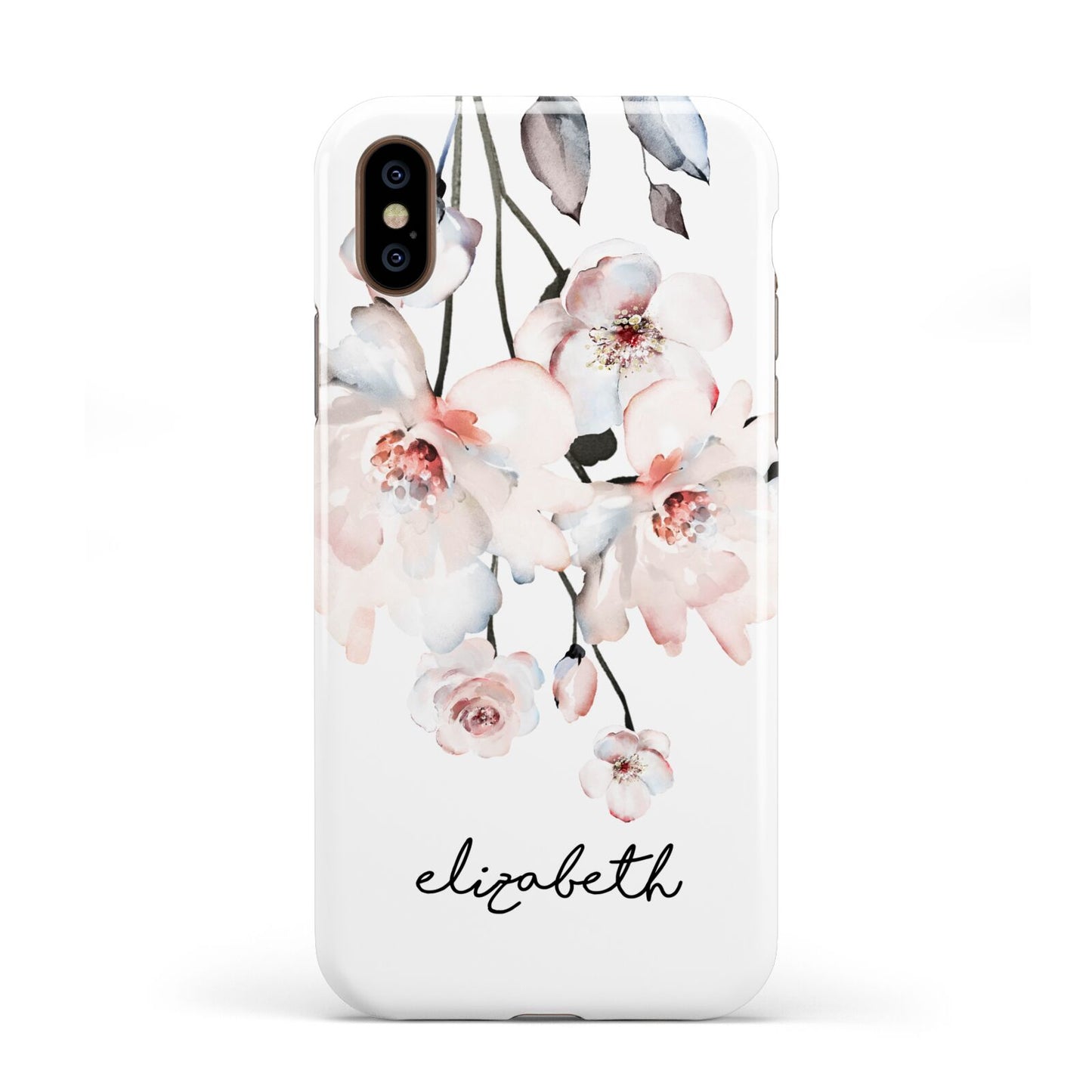 Personalised Name Roses Watercolour Apple iPhone XS 3D Tough