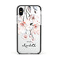 Personalised Name Roses Watercolour Apple iPhone Xs Impact Case Black Edge on Silver Phone