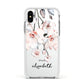 Personalised Name Roses Watercolour Apple iPhone Xs Impact Case White Edge on Silver Phone