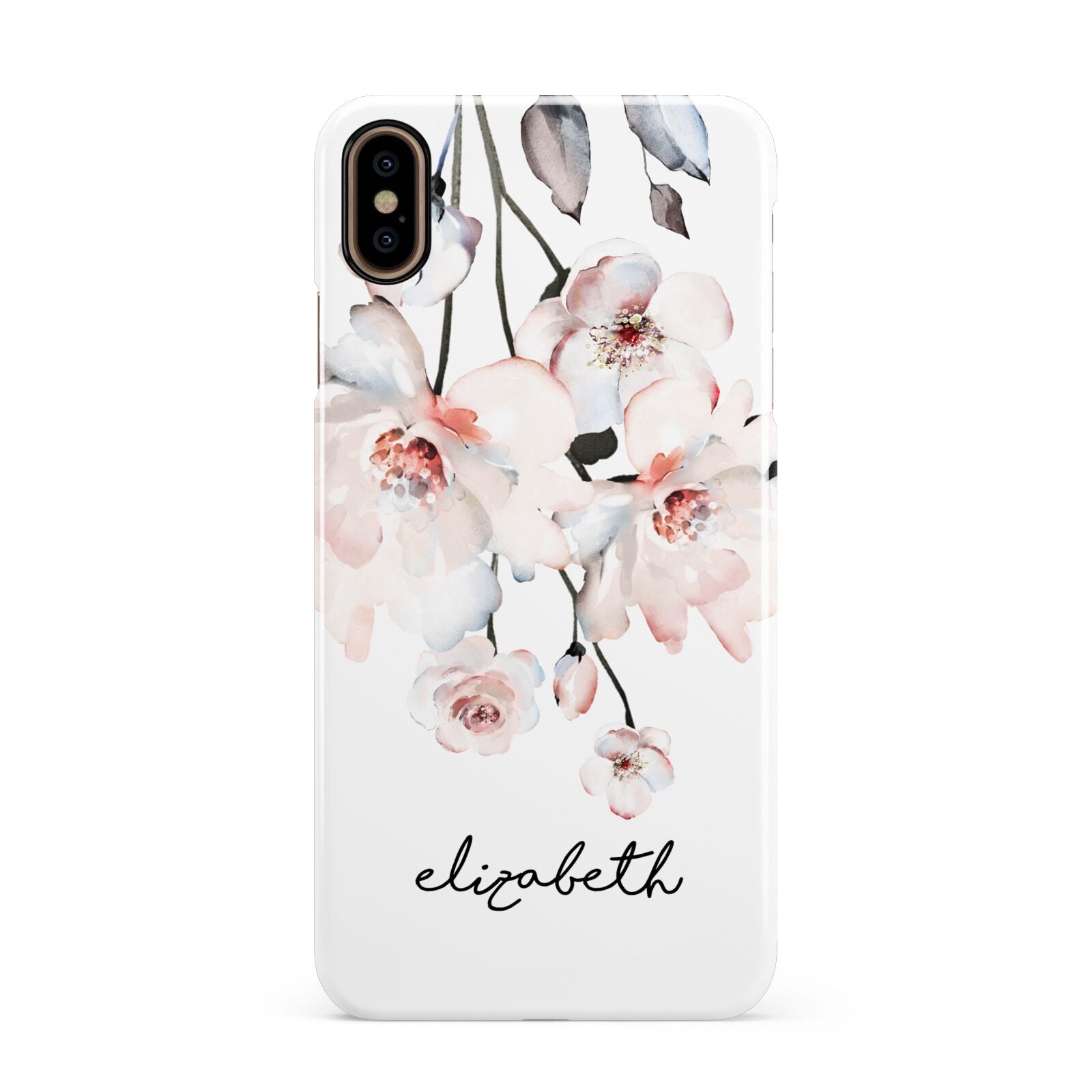 Personalised Name Roses Watercolour Apple iPhone Xs Max 3D Snap Case