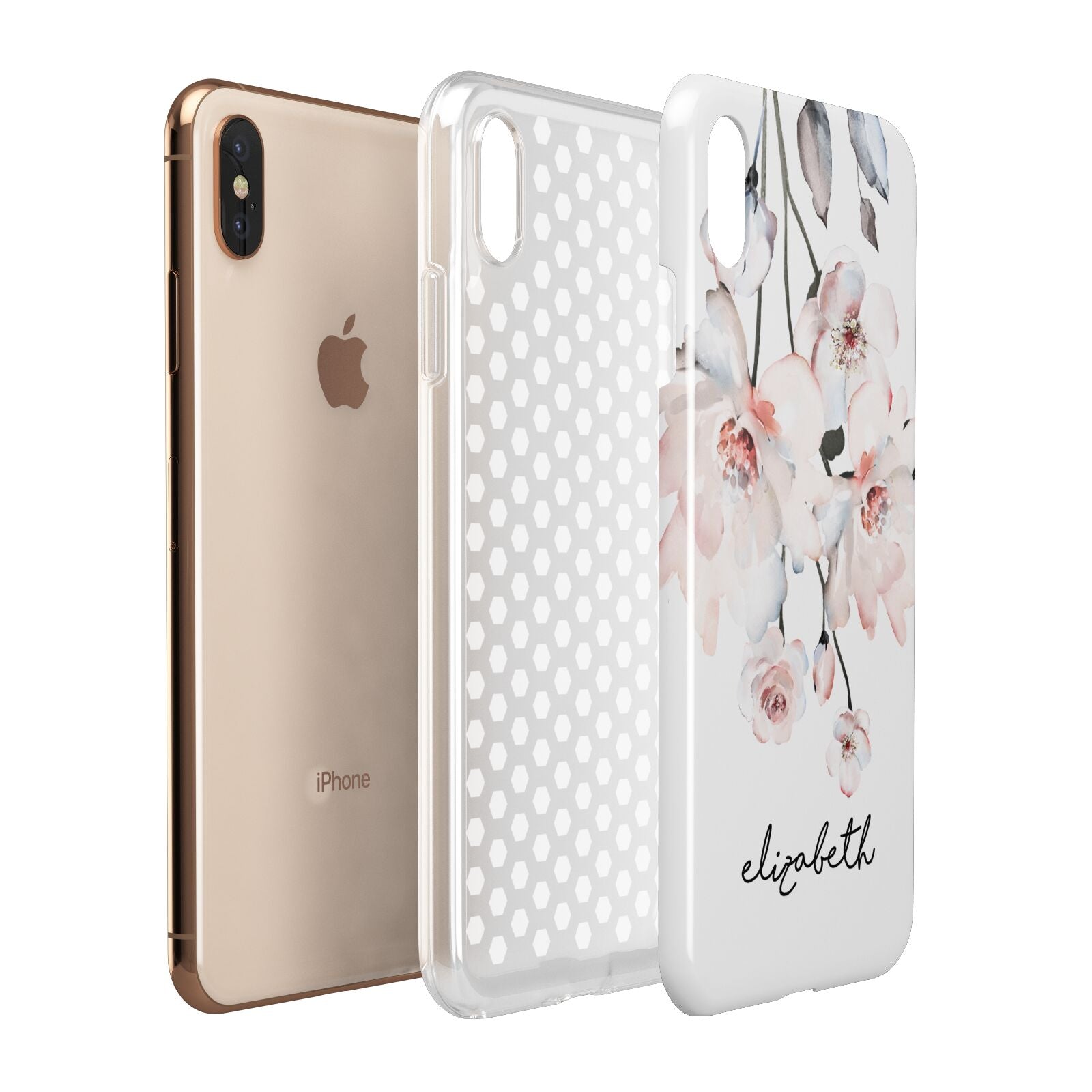 Personalised Name Roses Watercolour Apple iPhone Xs Max 3D Tough Case Expanded View