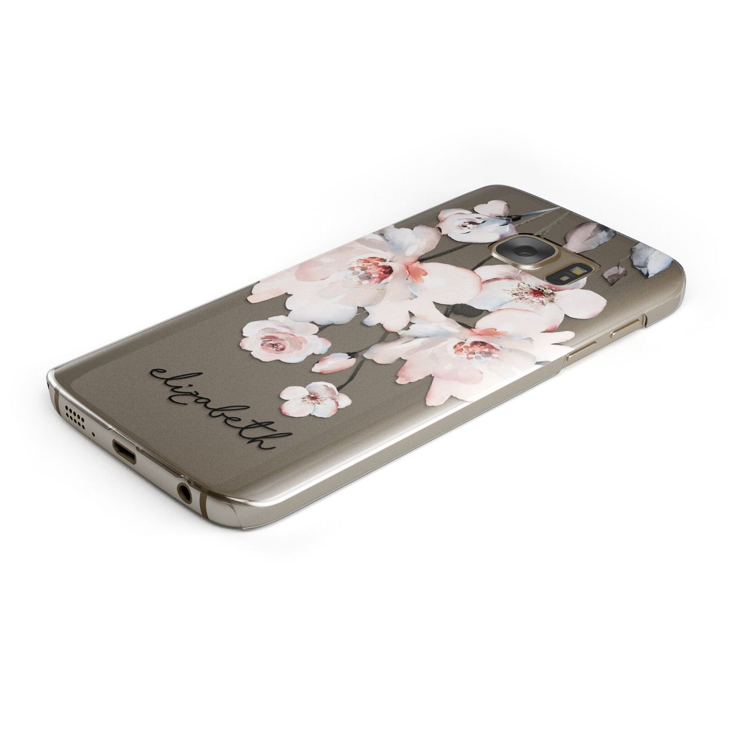 Personalised Name Roses Watercolour Samsung Galaxy Case Bottom Cutout