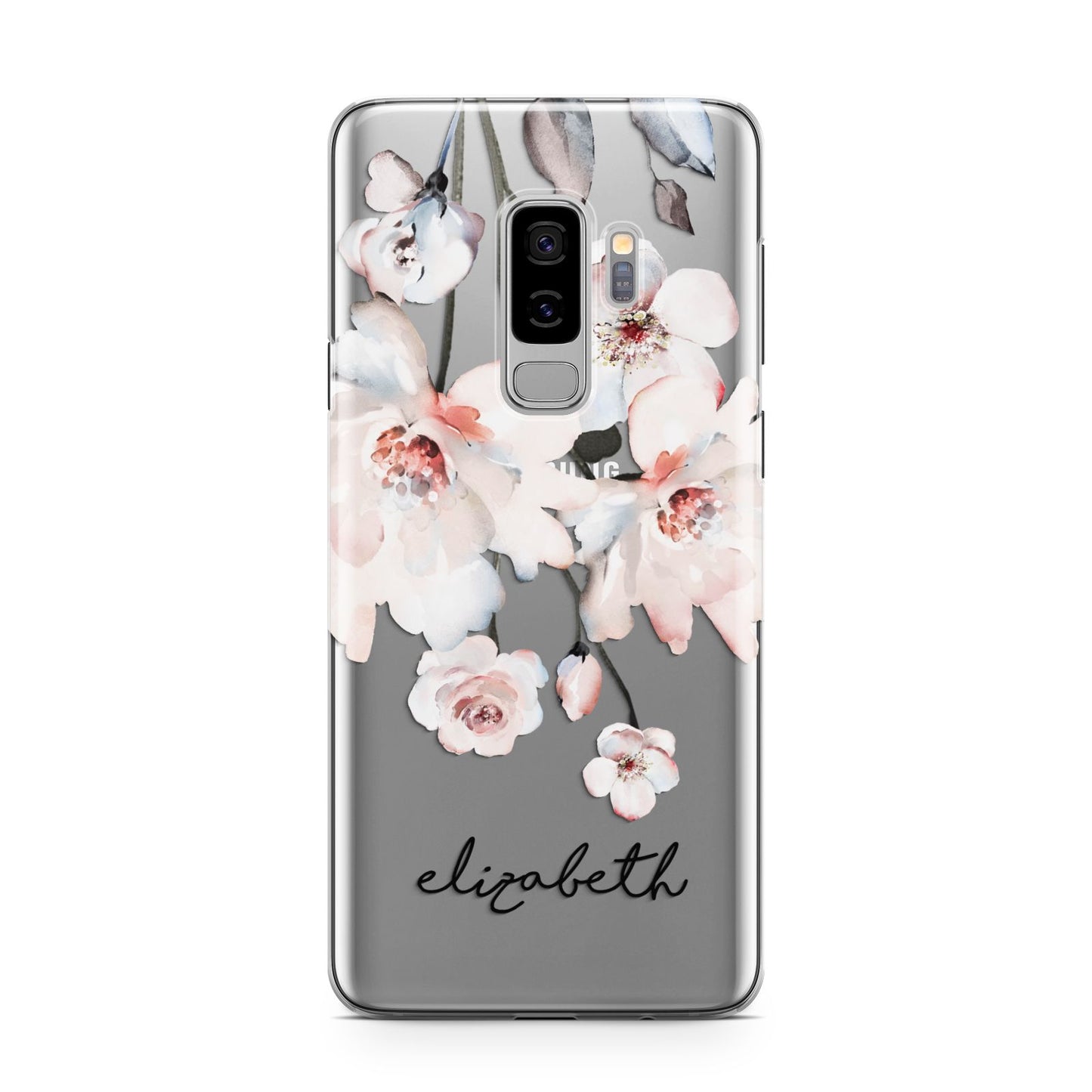 Personalised Name Roses Watercolour Samsung Galaxy S9 Plus Case on Silver phone