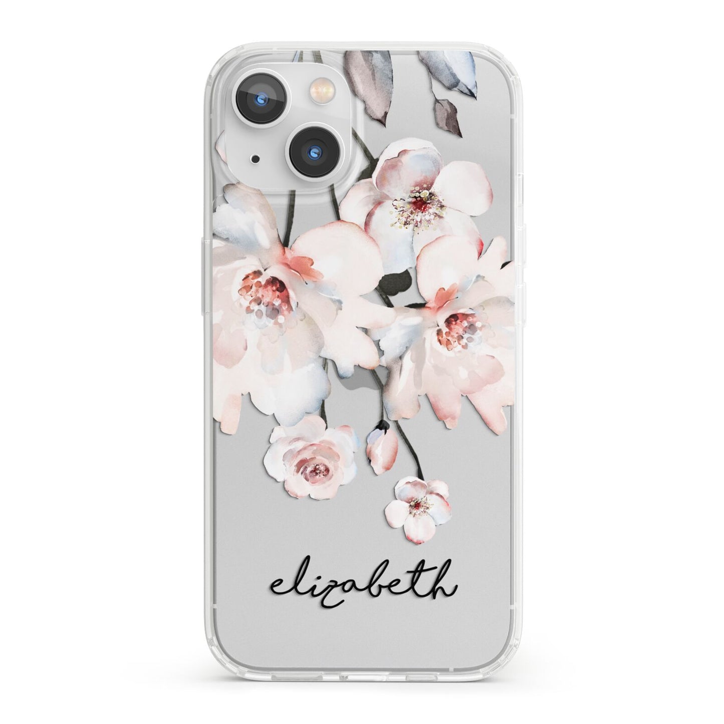 Personalised Name Roses Watercolour iPhone 13 Clear Bumper Case