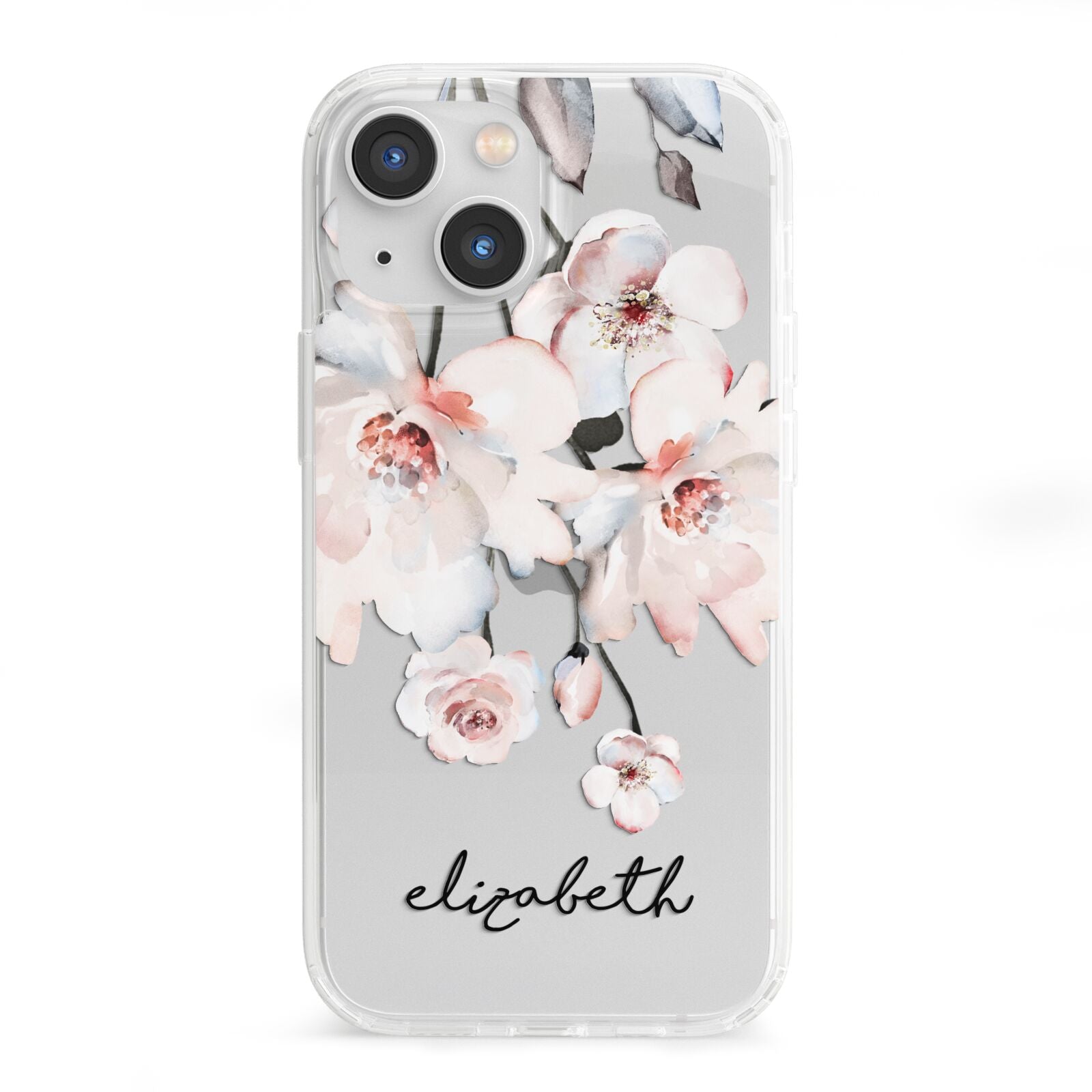 Personalised Name Roses Watercolour iPhone 13 Mini Clear Bumper Case