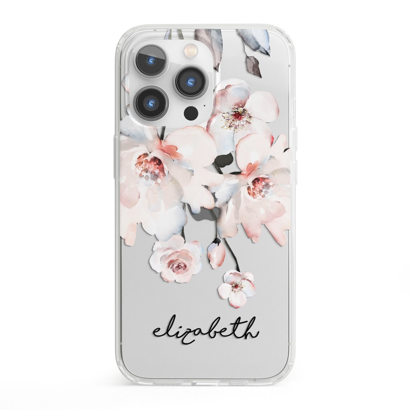 Personalised Name Roses Watercolour iPhone 13 Pro Clear Bumper Case