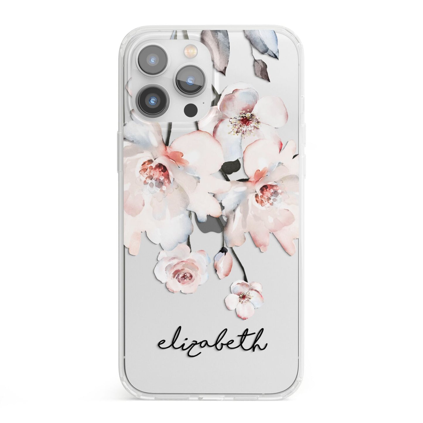 Personalised Name Roses Watercolour iPhone 13 Pro Max Clear Bumper Case