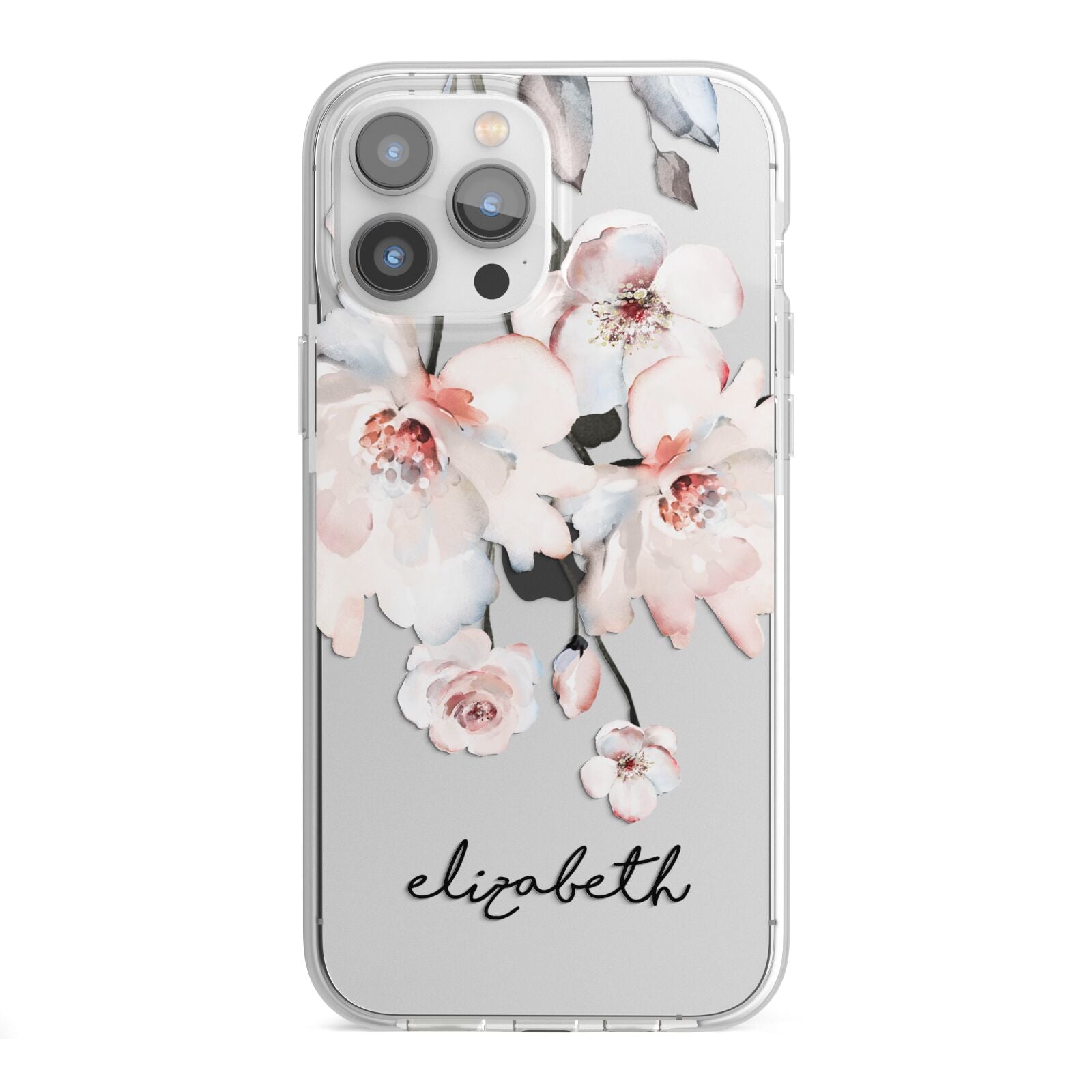 Personalised Name Roses Watercolour iPhone 13 Pro Max TPU Impact Case with White Edges