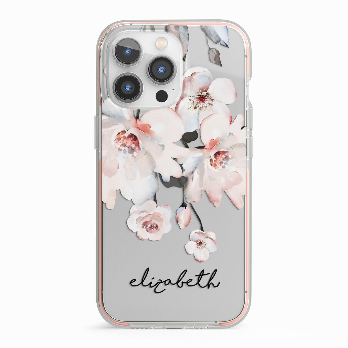 Personalised Name Roses Watercolour iPhone 13 Pro TPU Impact Case with Pink Edges