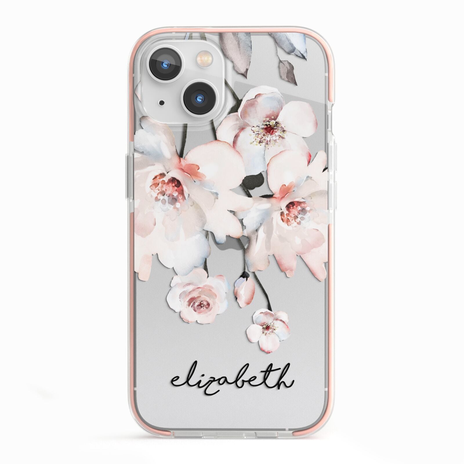 Personalised Name Roses Watercolour iPhone 13 TPU Impact Case with Pink Edges