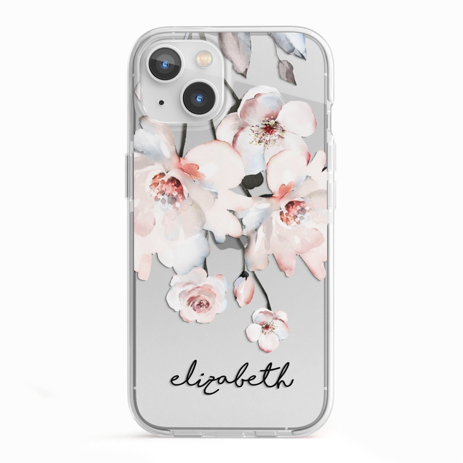 Personalised Name Roses Watercolour iPhone 13 TPU Impact Case with White Edges