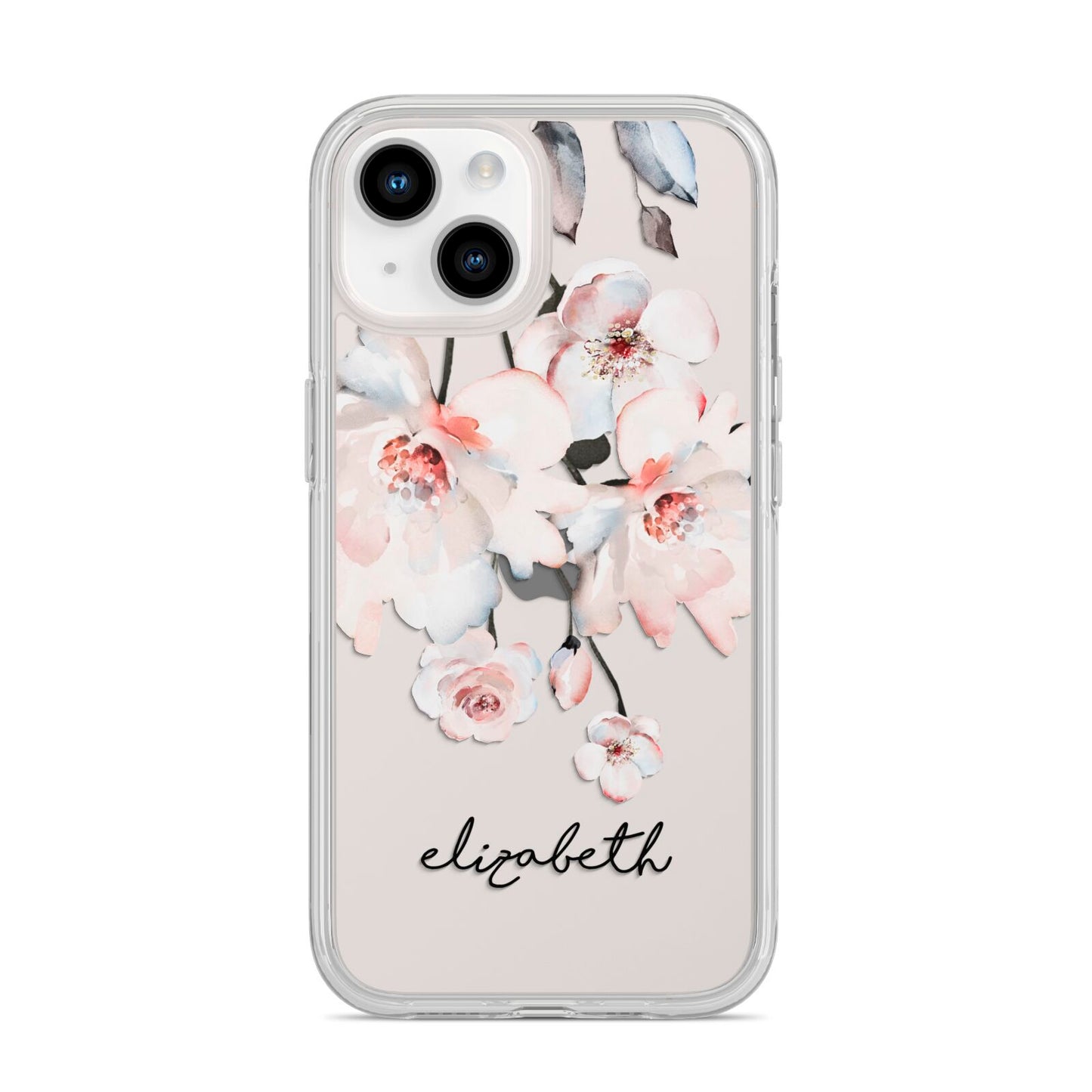 Personalised Name Roses Watercolour iPhone 14 Clear Tough Case Starlight