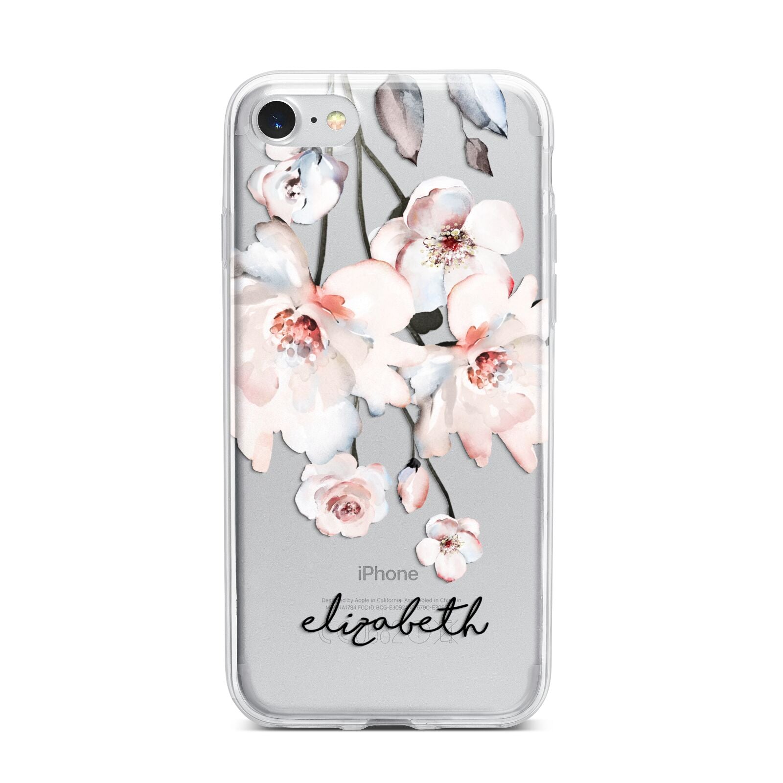 Personalised Name Roses Watercolour iPhone 7 Bumper Case on Silver iPhone