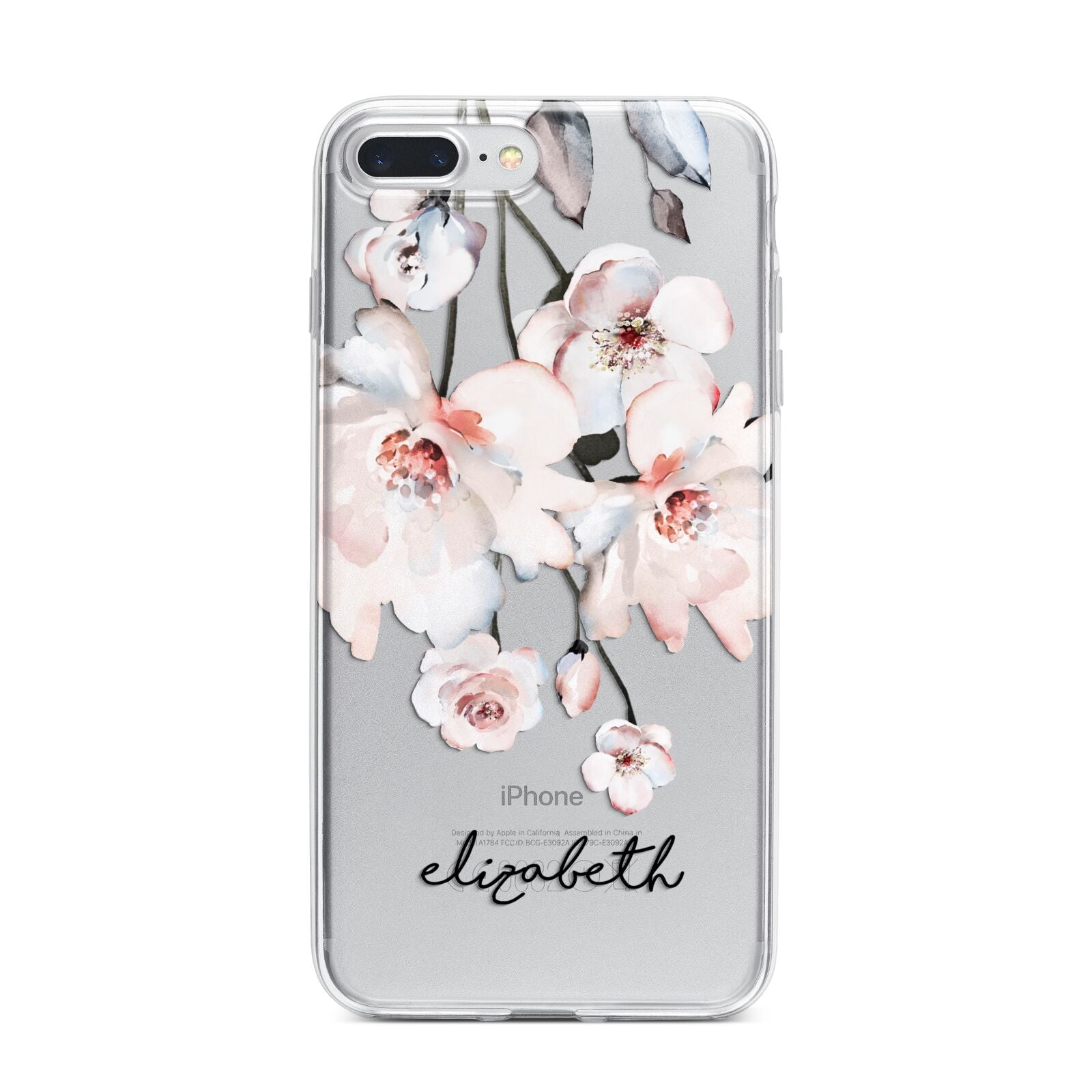 Personalised Name Roses Watercolour iPhone 7 Plus Bumper Case on Silver iPhone