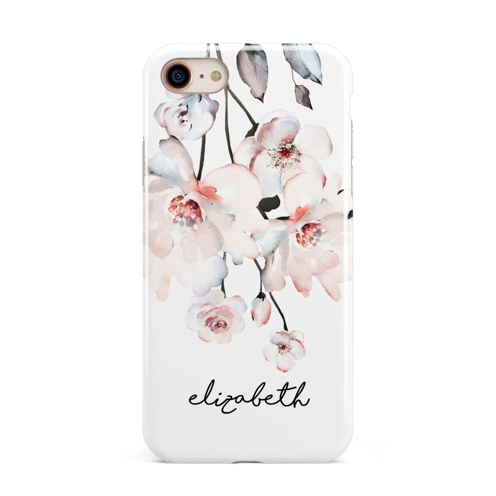 Personalised Name Roses Watercolour iPhone 8 3D Tough Case on Gold Phone