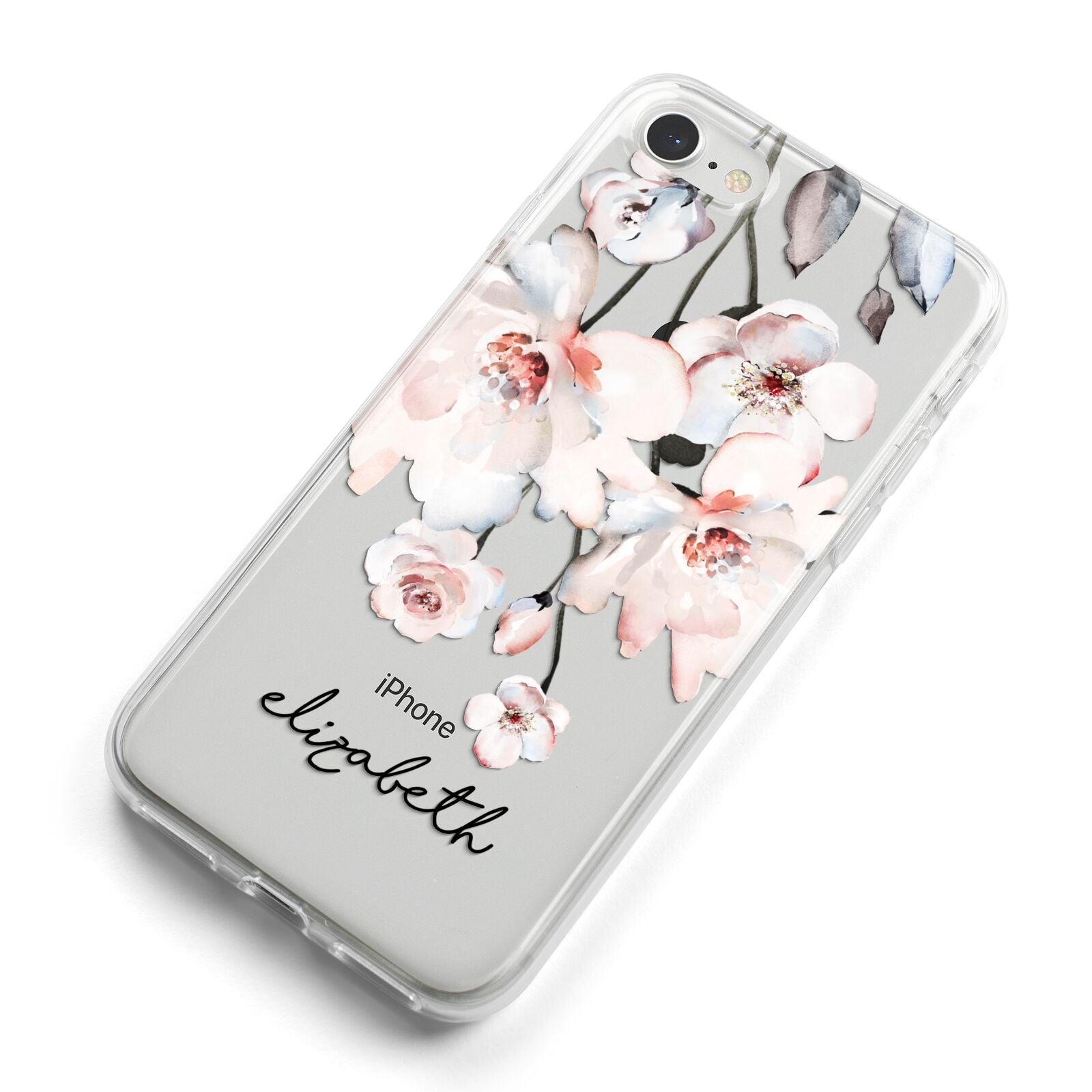 Personalised Name Roses Watercolour iPhone 8 Bumper Case on Silver iPhone Alternative Image