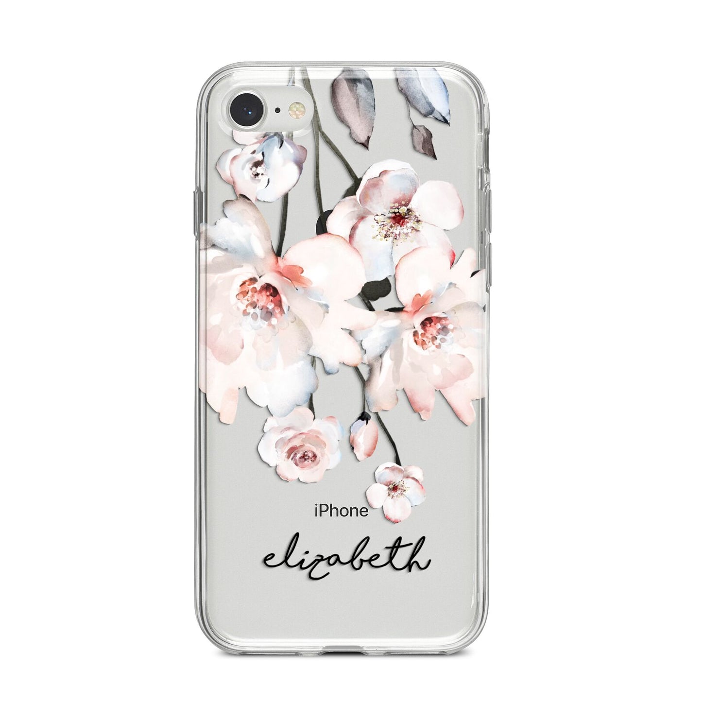 Personalised Name Roses Watercolour iPhone 8 Bumper Case on Silver iPhone