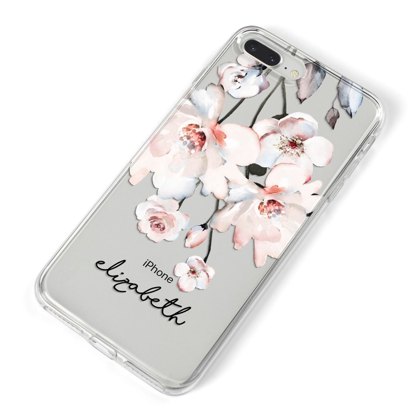 Personalised Name Roses Watercolour iPhone 8 Plus Bumper Case on Silver iPhone Alternative Image