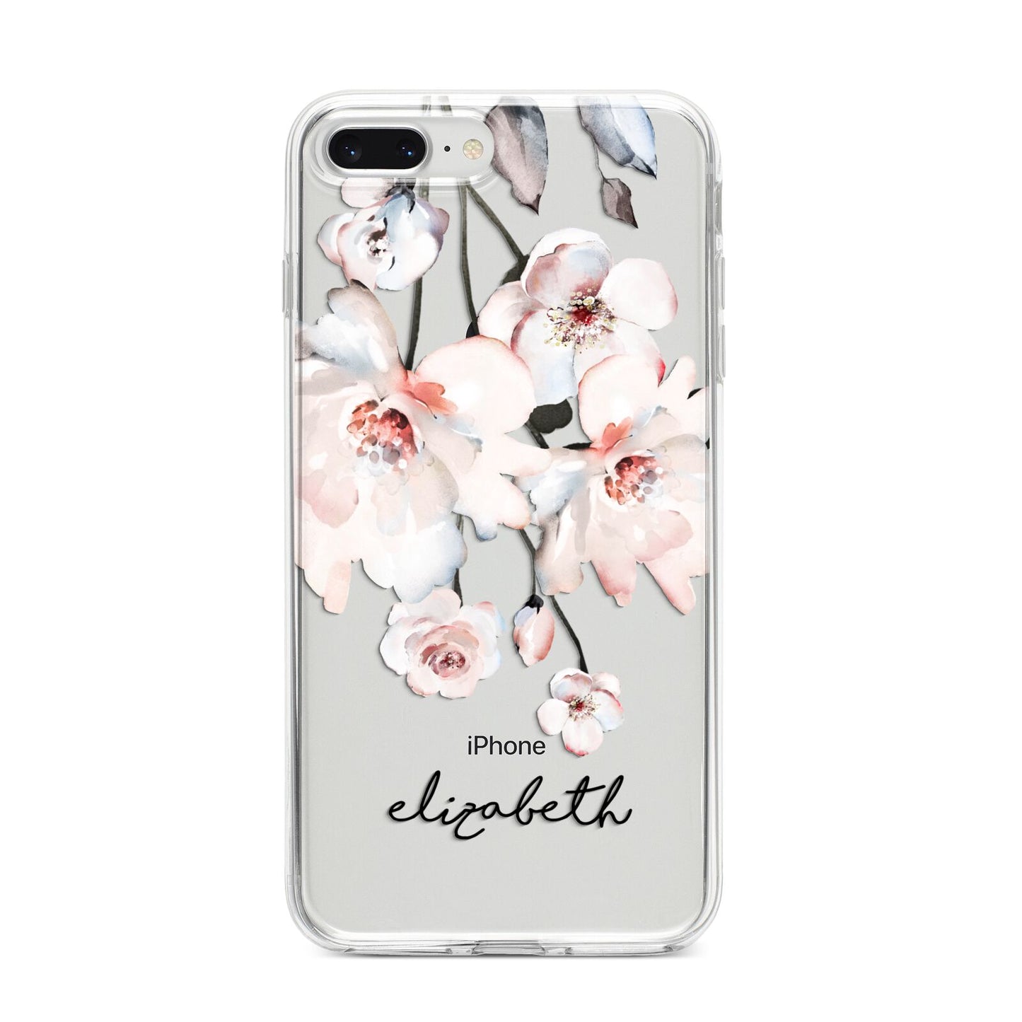 Personalised Name Roses Watercolour iPhone 8 Plus Bumper Case on Silver iPhone