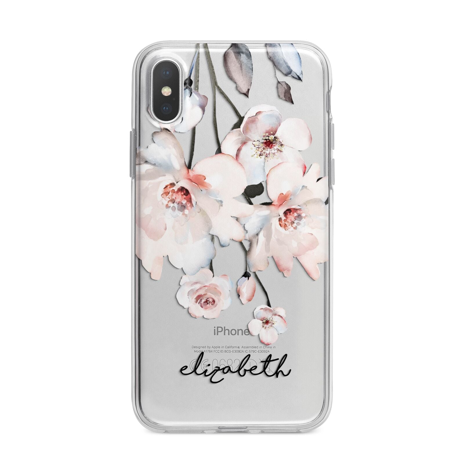 Personalised Name Roses Watercolour iPhone X Bumper Case on Silver iPhone Alternative Image 1