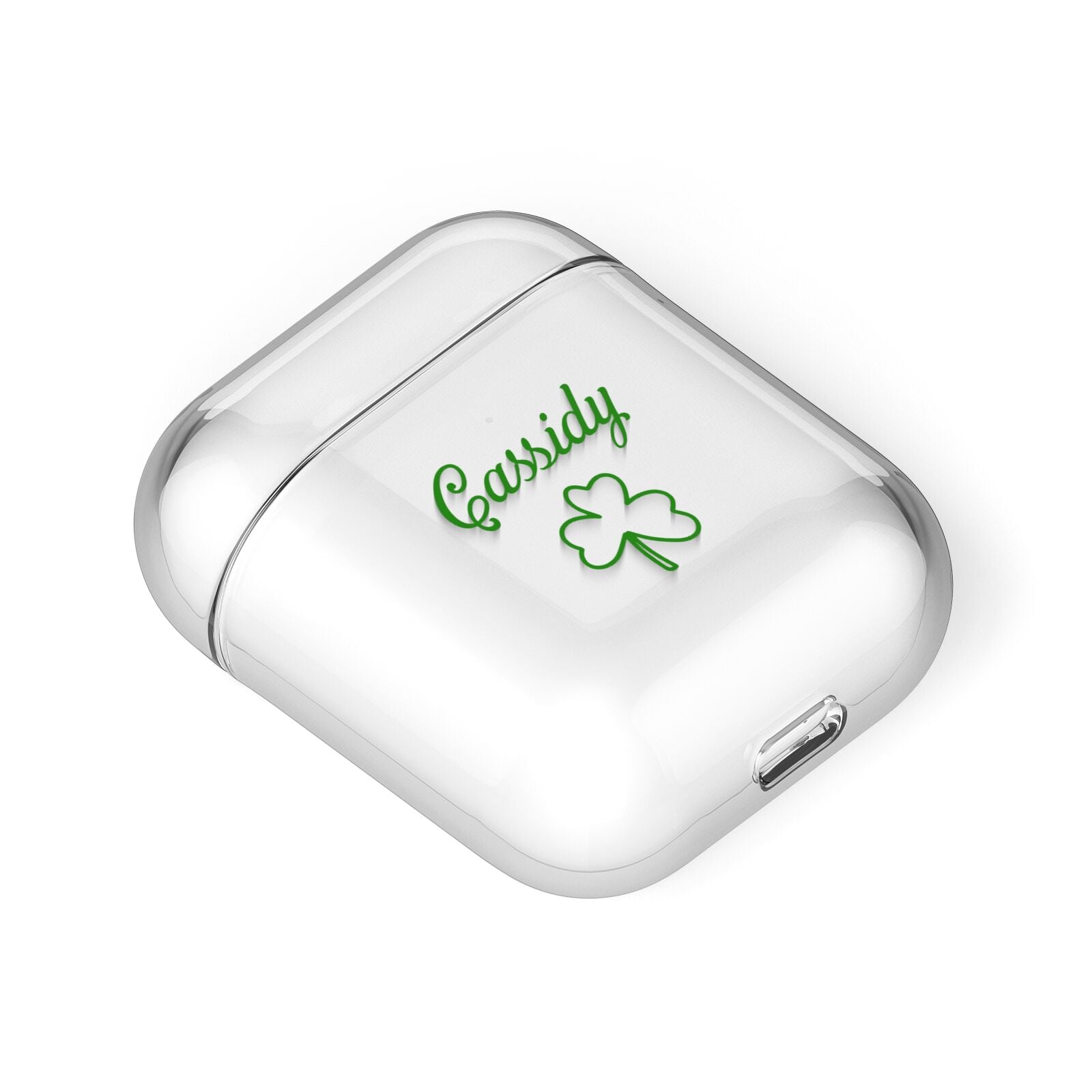 Personalised Name Shamrock AirPods Case Laid Flat