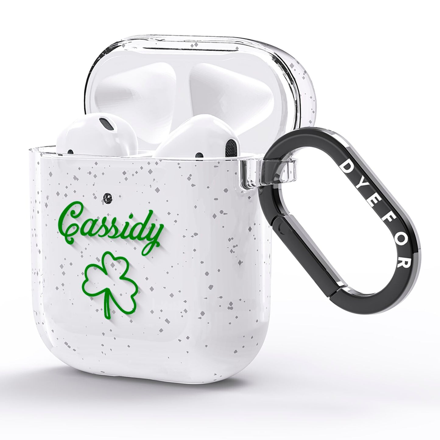 Personalised Name Shamrock AirPods Glitter Case Side Image