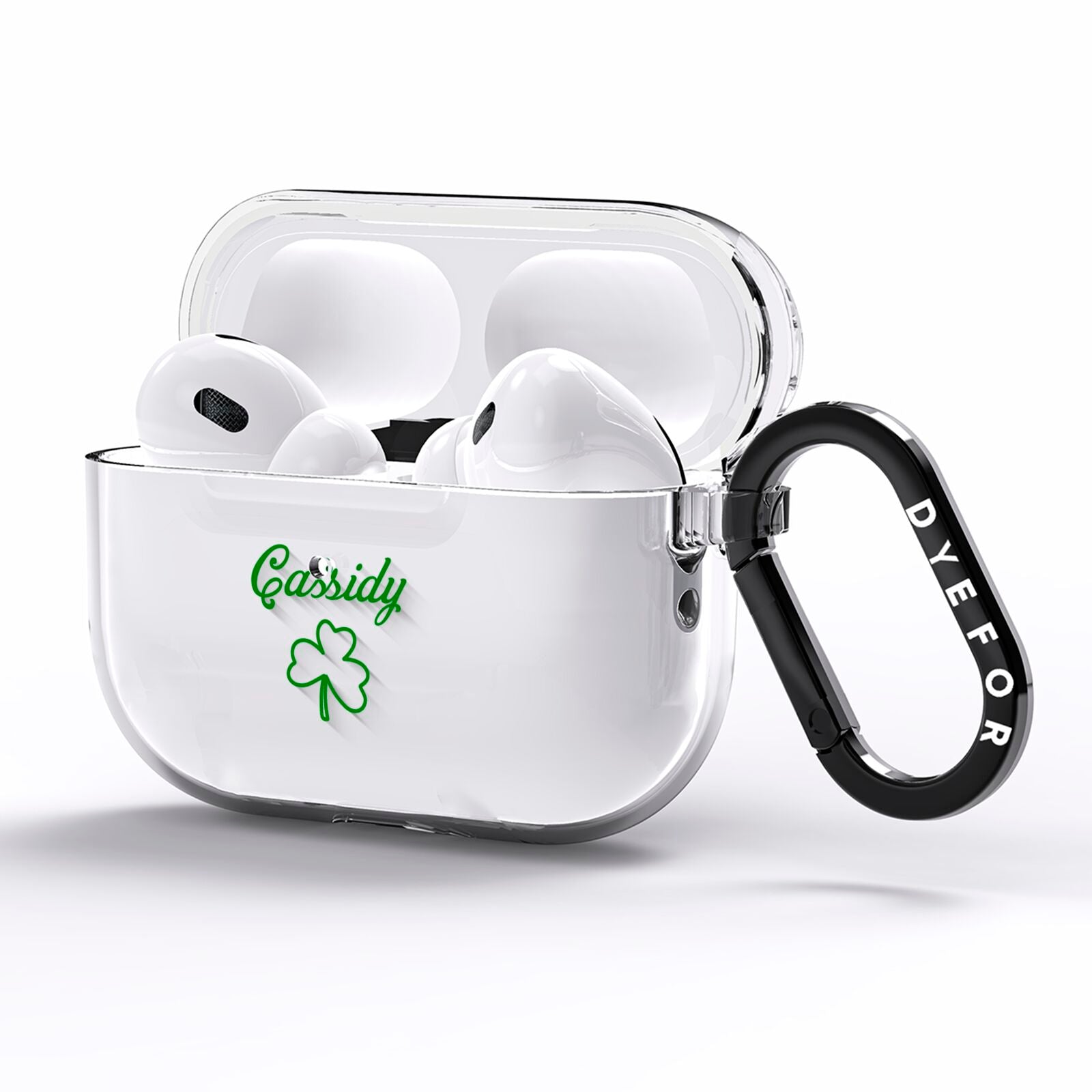 Personalised Name Shamrock AirPods Pro Clear Case Side Image