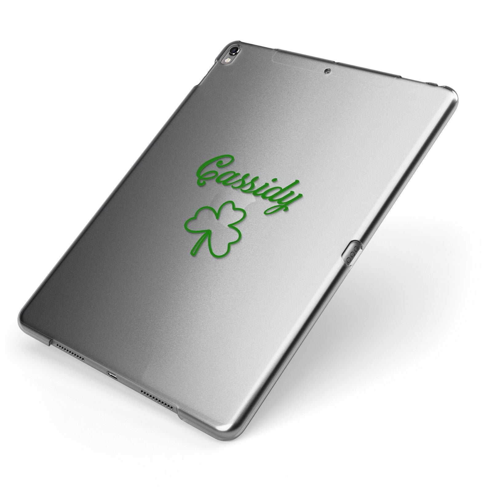 Personalised Name Shamrock Apple iPad Case on Grey iPad Side View